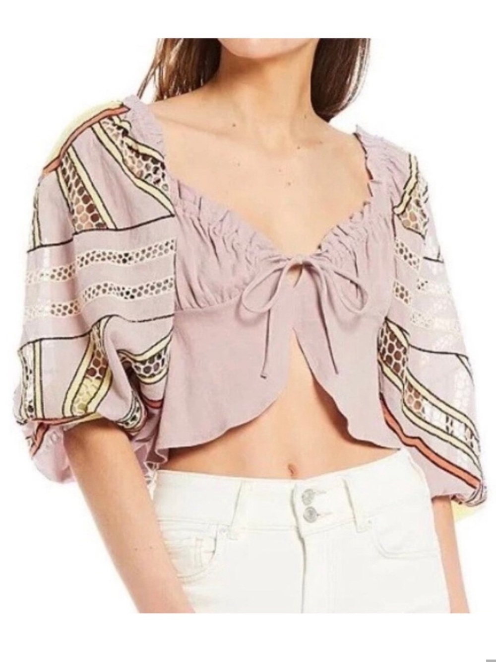 Free People Sunrise Sunset Cropped Blouse Daytime Fireworks
